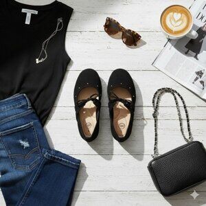 Kids Black Mary Jane Flats Shoes Studded Bow Size 3 Wonder Nation